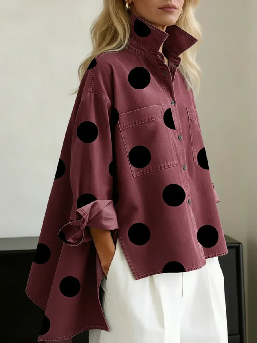 Aqira - Chemise Femme Pois Oversize Coupe Ample Col Structuré Moderne