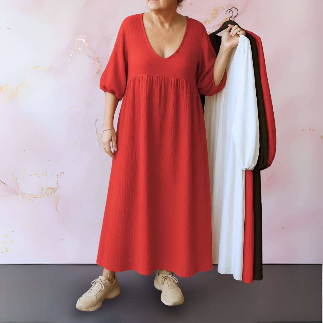Cléo - Robe Unicolore avec V-hals