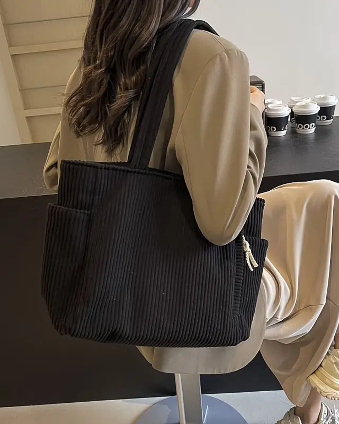 Gisara - Sac fourre-tout côtelé avec détail en corde