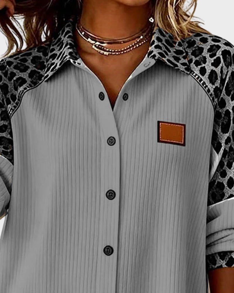 Oralynesse - Chemise Boutonnée Bicolore à Détails Léopard