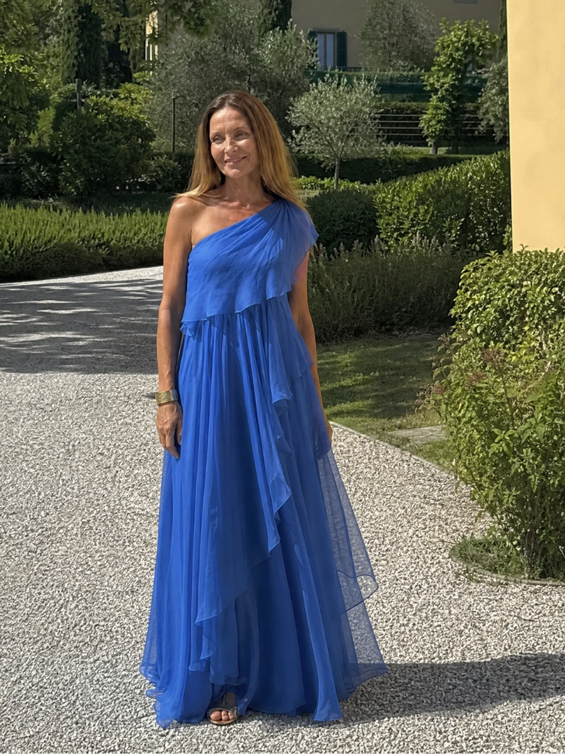 Zeline - Robe maxi verte asymétrique à volants