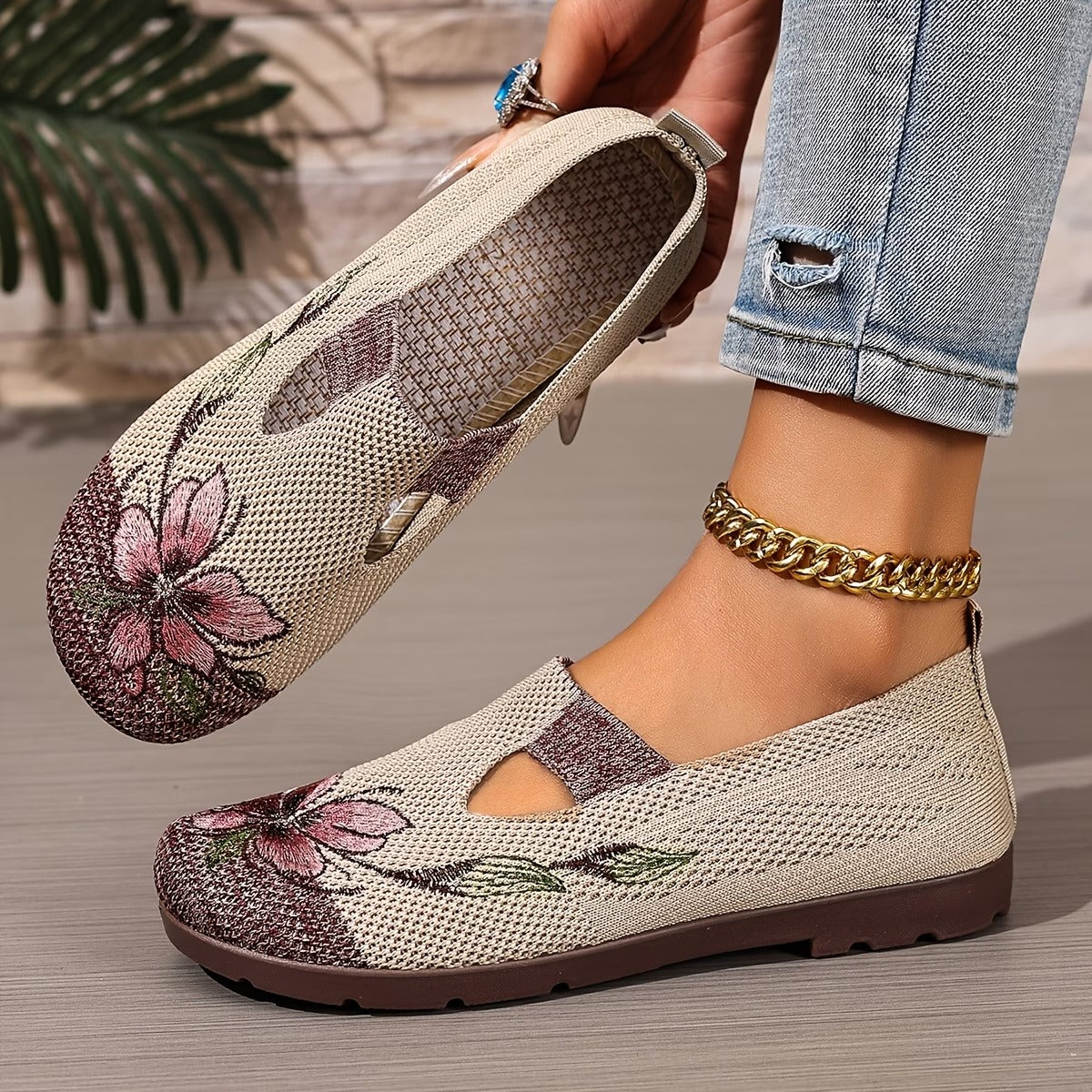 Arixa - Chaussures Respirantes Confortables à Broderie Fleurie