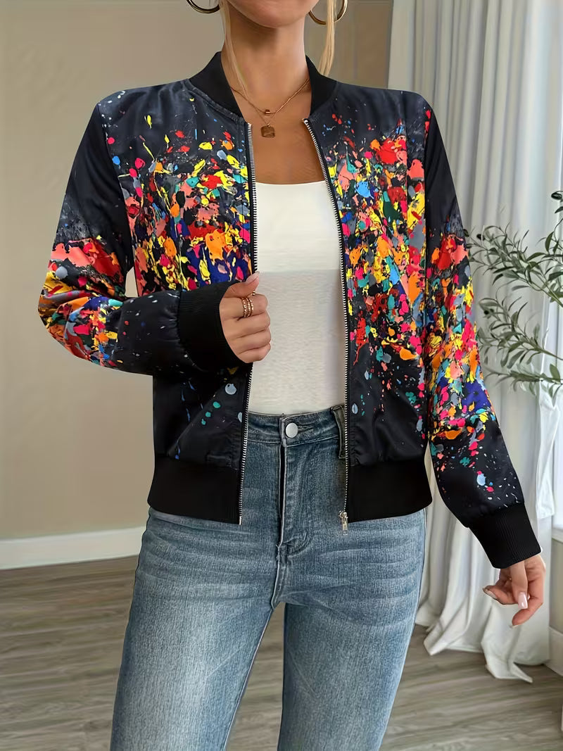 Noëlla - Veste bomber imprimée pour femme à fermeture éclair