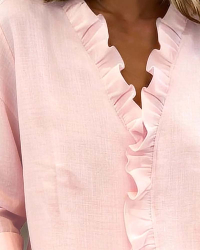 Elissavienne - Blouse Coton Élégante à Volants Col V