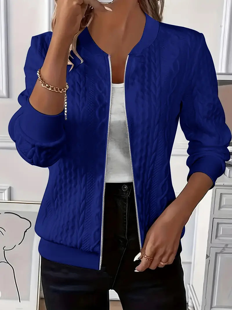 Elanisse - Veste Casual Femme à Col Baseball, Fermeture Éclair, Tissu Texturé