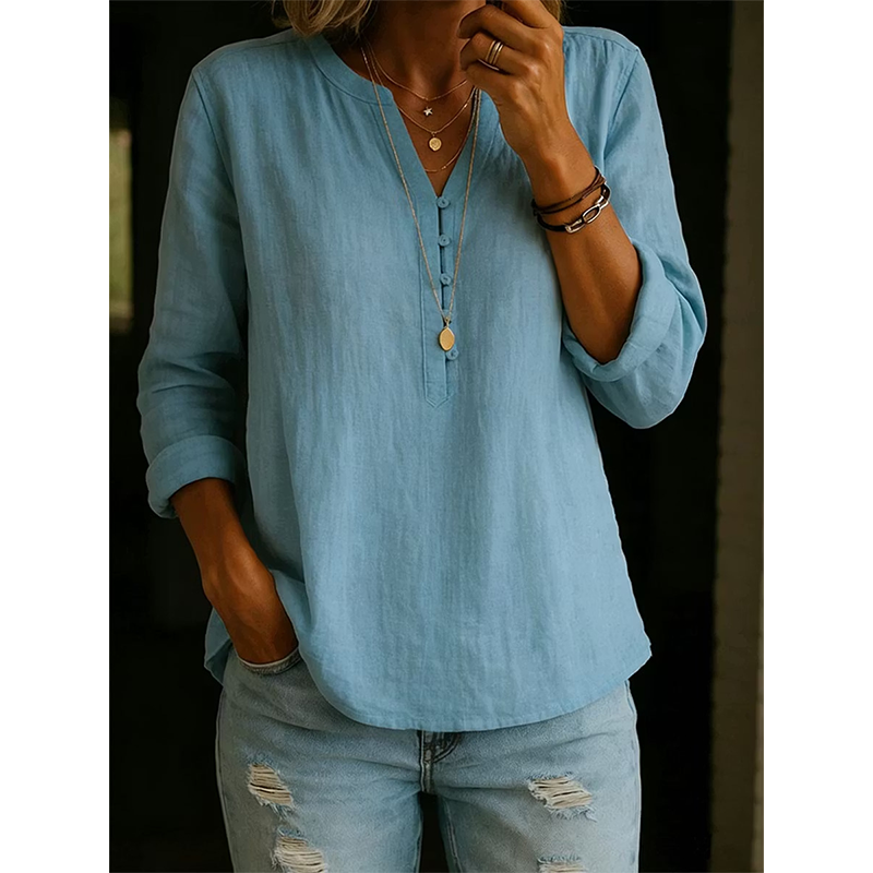 Vaelis - Chemise femme ample col V avec boutons