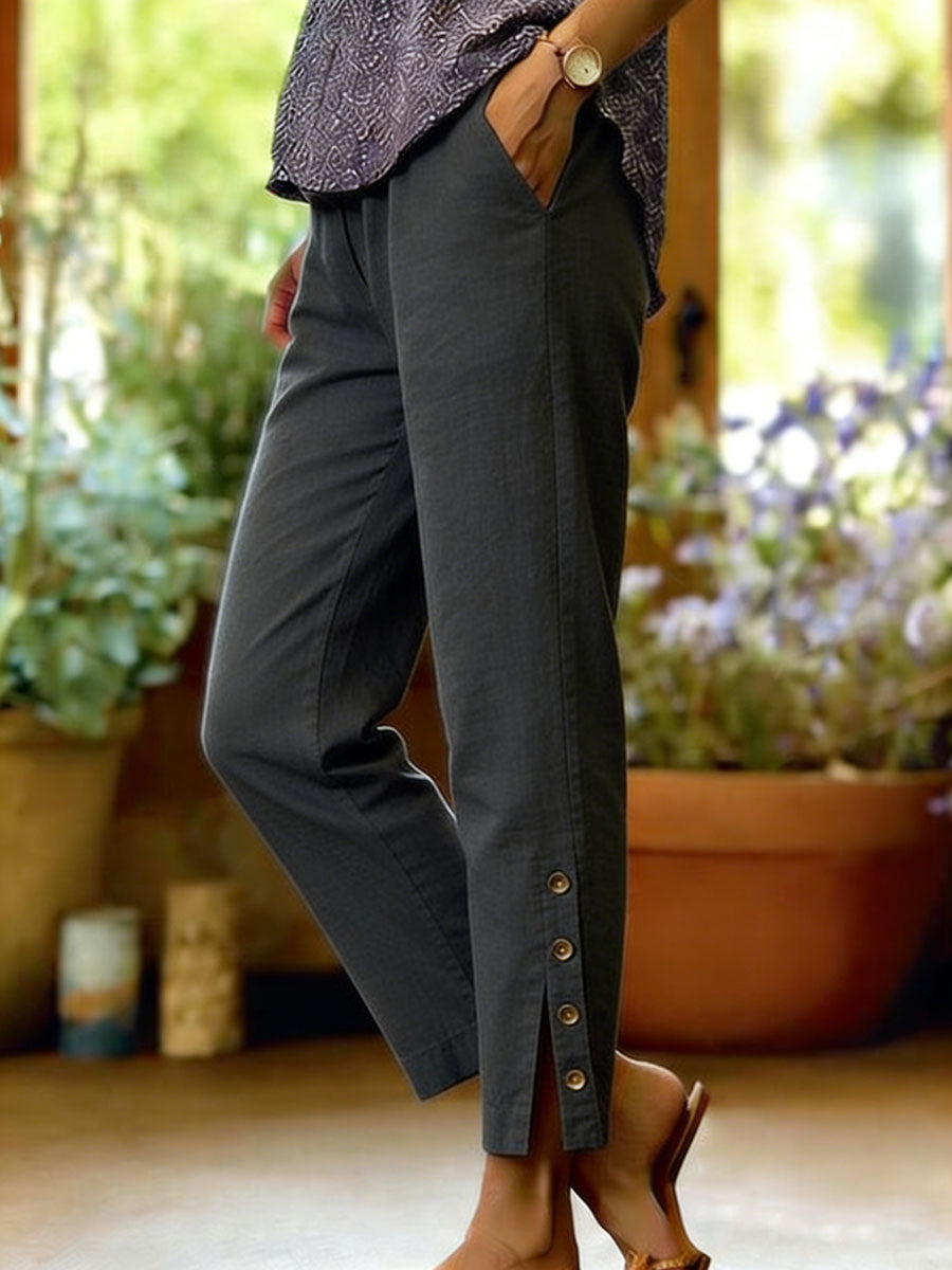 Firoxa - Pantalon Femme Lin Léger Confort Décontracté Pour Quotidien