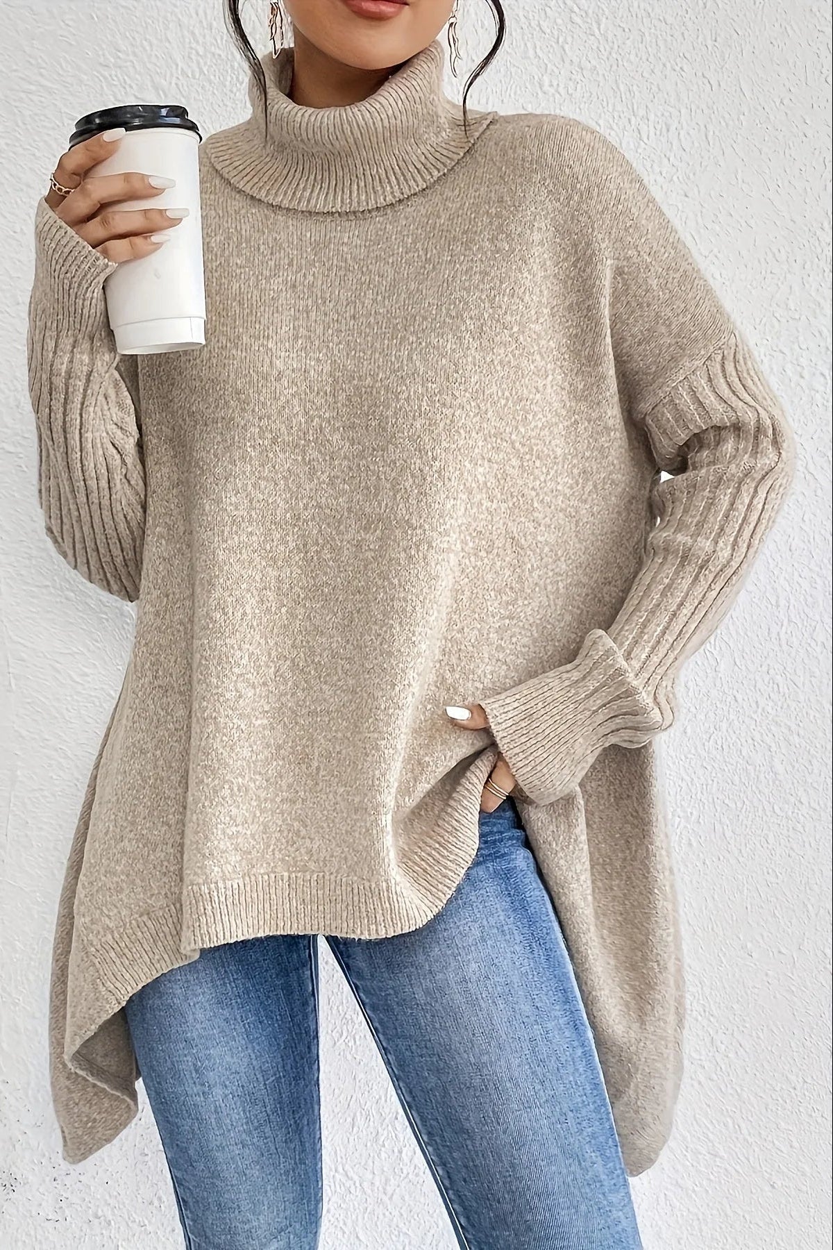 Léocadie - Pull femme oversize à col roulé en maille chaude