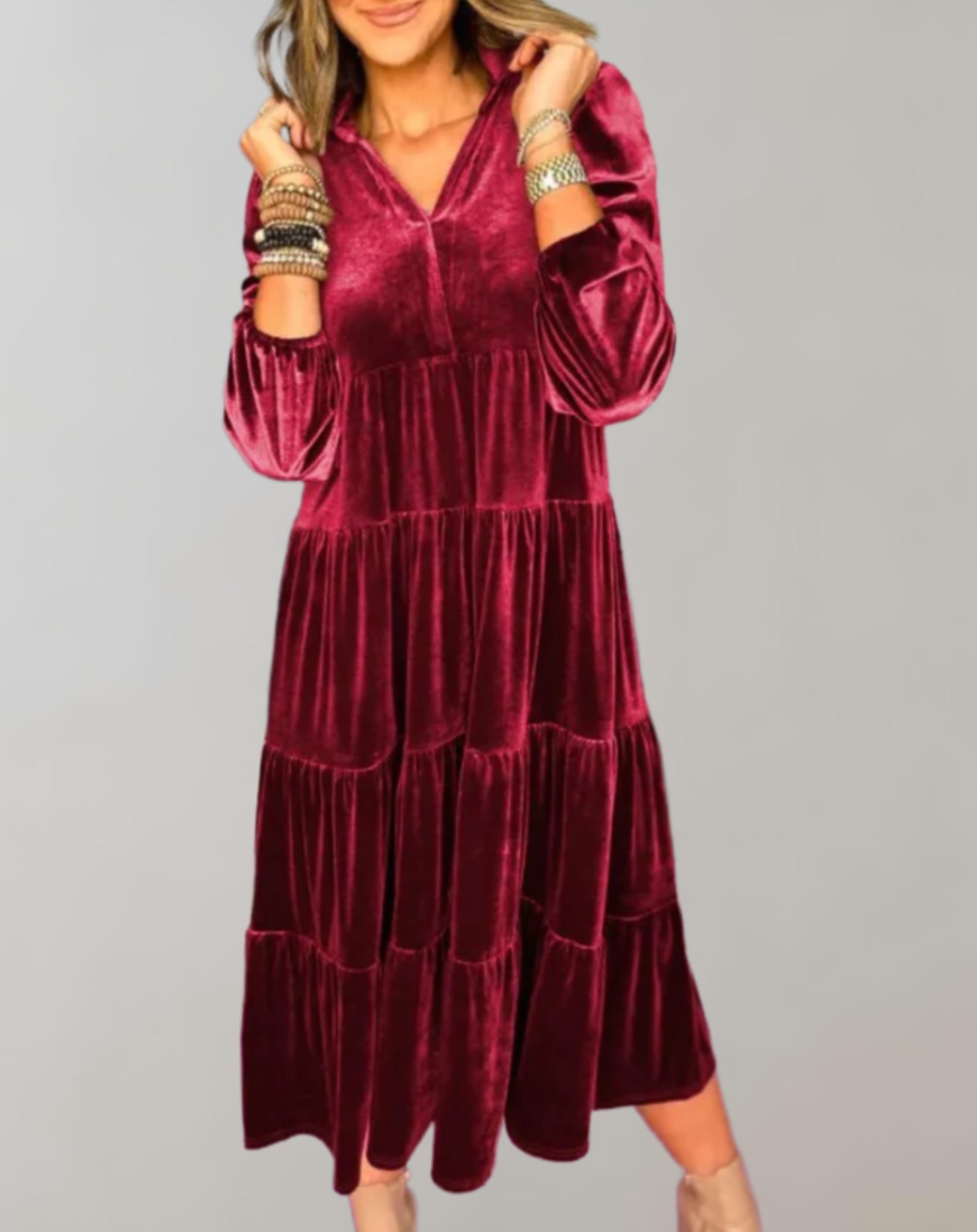 Louiza - Robe en velours fluide avec décolleté en V