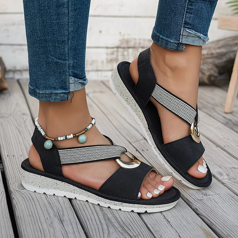 Elarossa - Sandales femme orthopédiques à bride élastique et détail doré