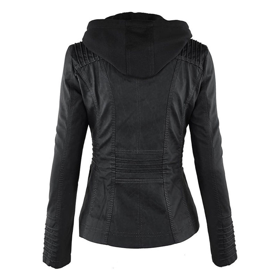 Rieke - Women's faux leather hooded jacket with zipper