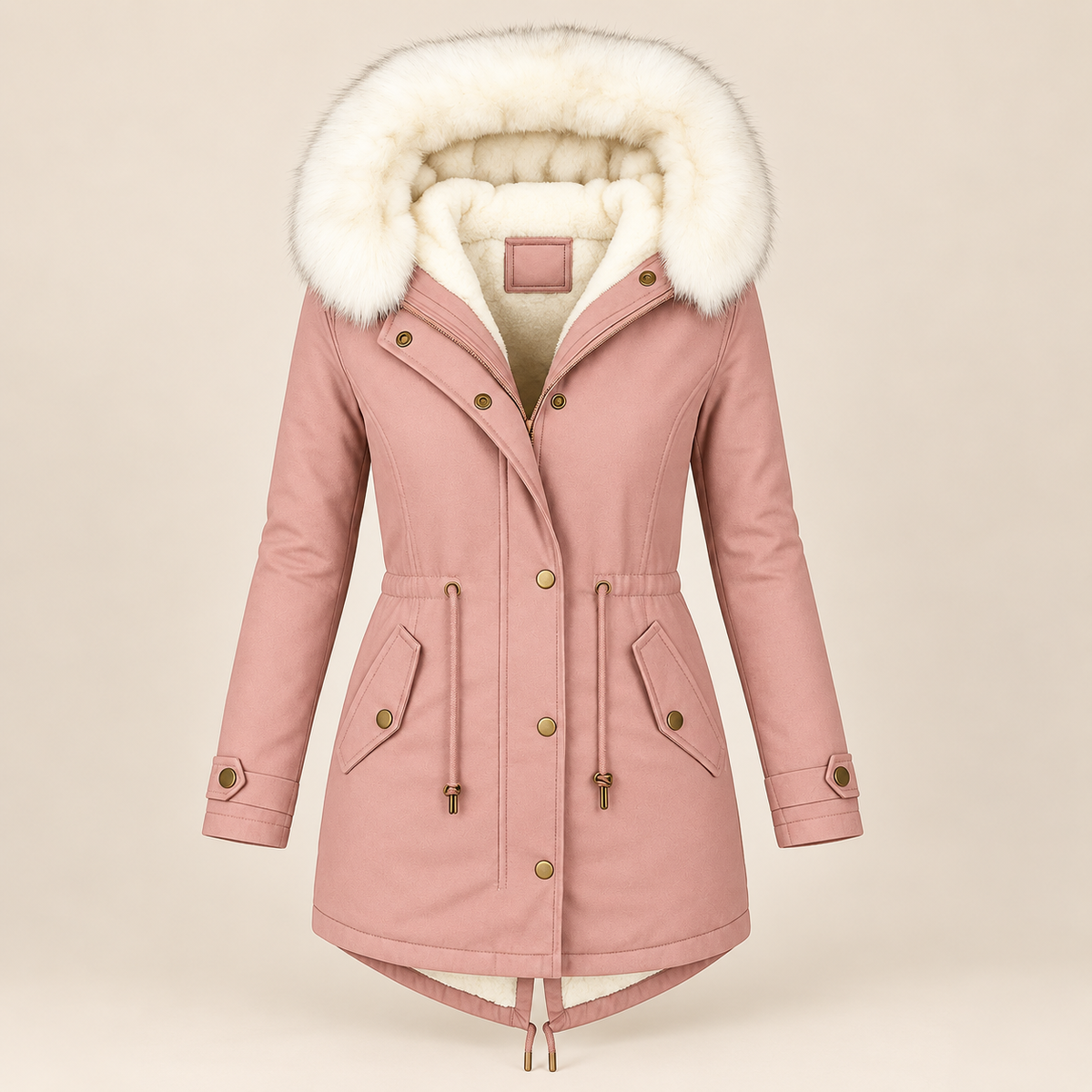 Charline - Women's long hooded parka with adjustable waist