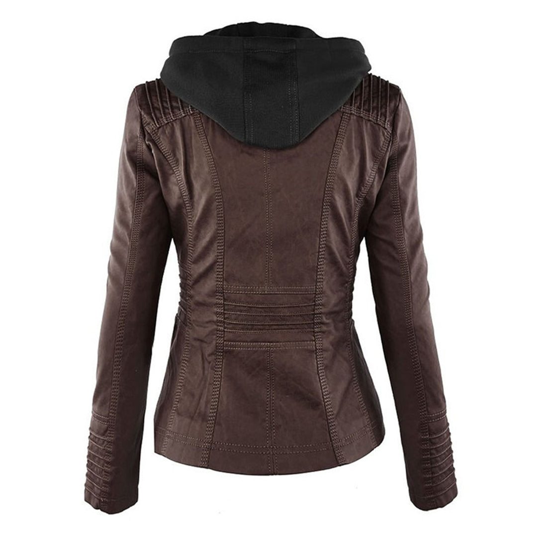 Rieke - Women's faux leather hooded jacket with zipper