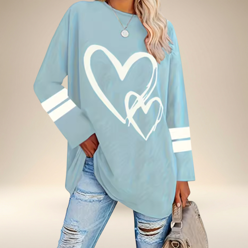 Faloria - Sweat Oversize Femme à Imprimé Cœur
