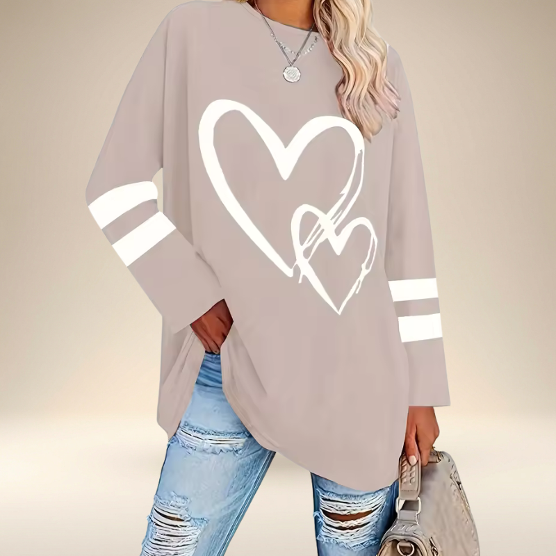 Faloria - Sweat Oversize Femme à Imprimé Cœur