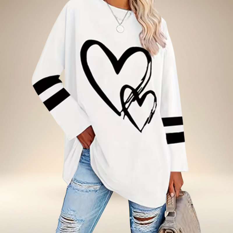 Faloria - Sweat Oversize Femme à Imprimé Cœur
