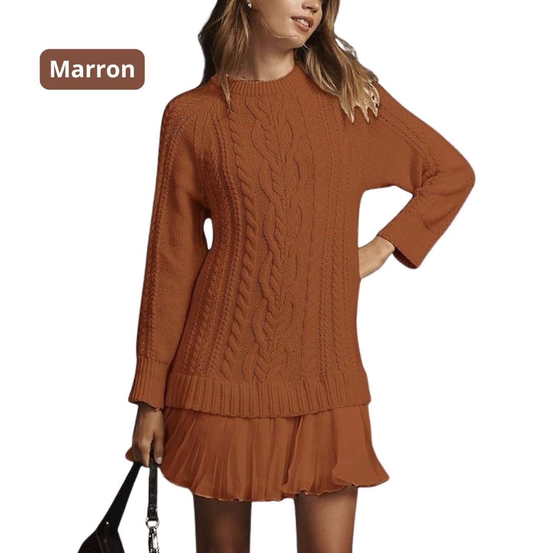 Marivessa - Robe Pull Torsadée Chaude et Élégante pour l’Hiver