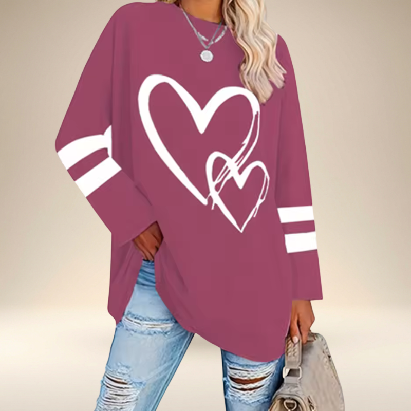 Faloria - Sweat Oversize Femme à Imprimé Cœur