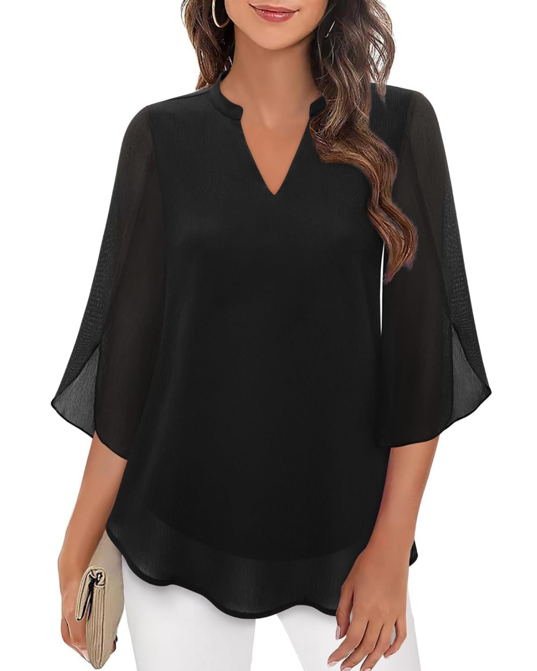 Ozyra - Blouse Fluide en Chiffon à Col V Élégant