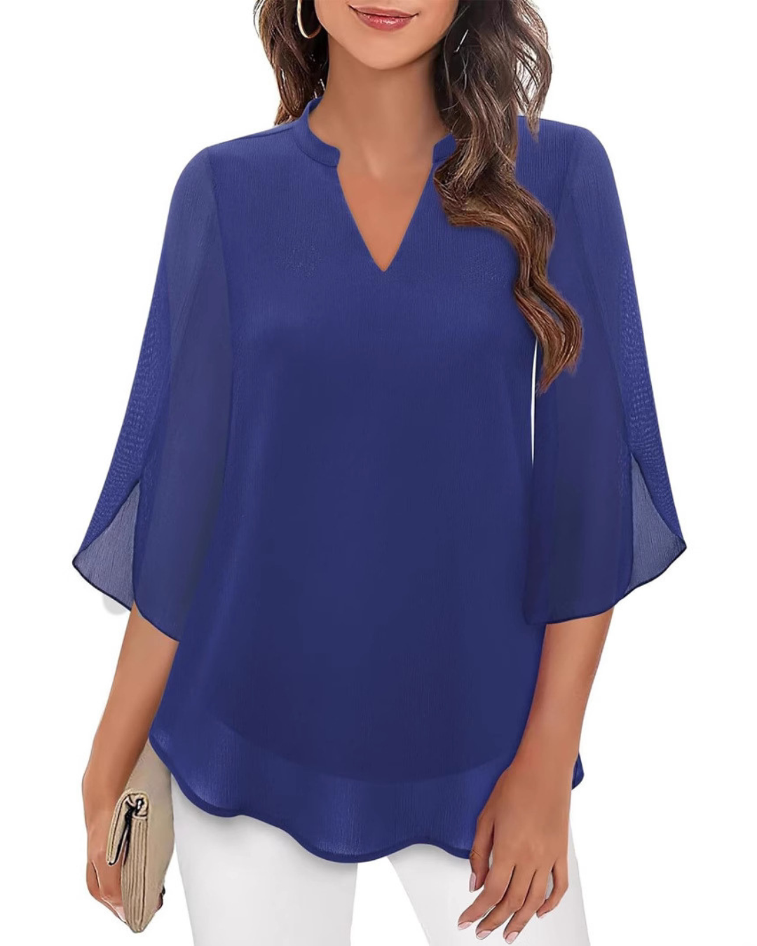 Ozyra - Blouse Fluide en Chiffon à Col V Élégant
