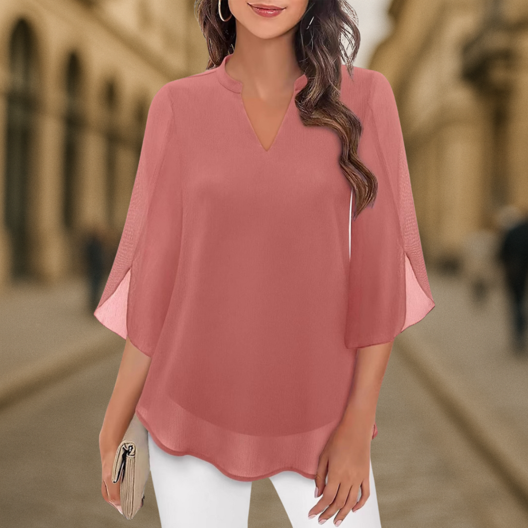 Ozyra - Blouse Fluide en Chiffon à Col V Élégant