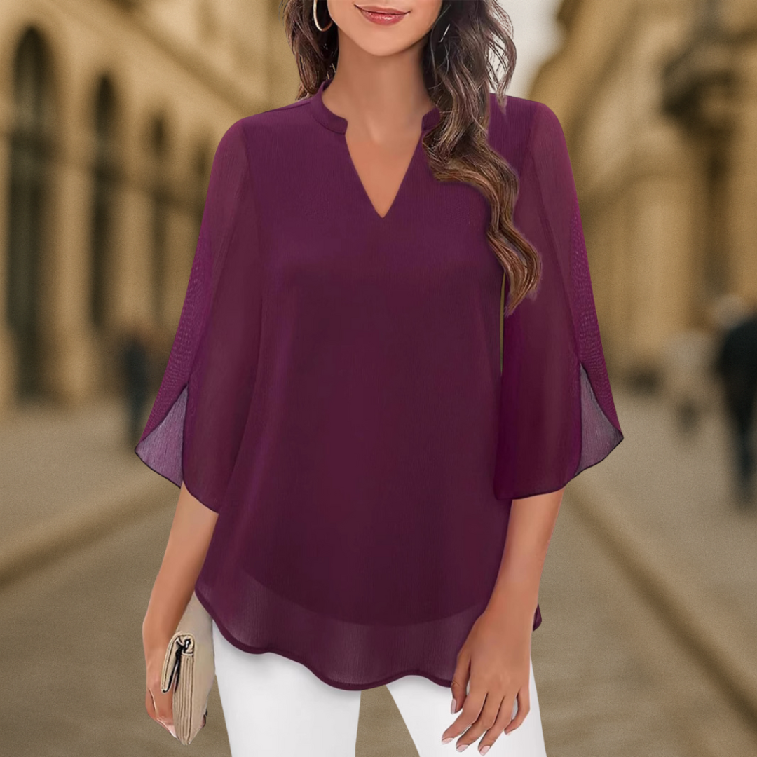 Ozyra - Blouse Fluide en Chiffon à Col V Élégant
