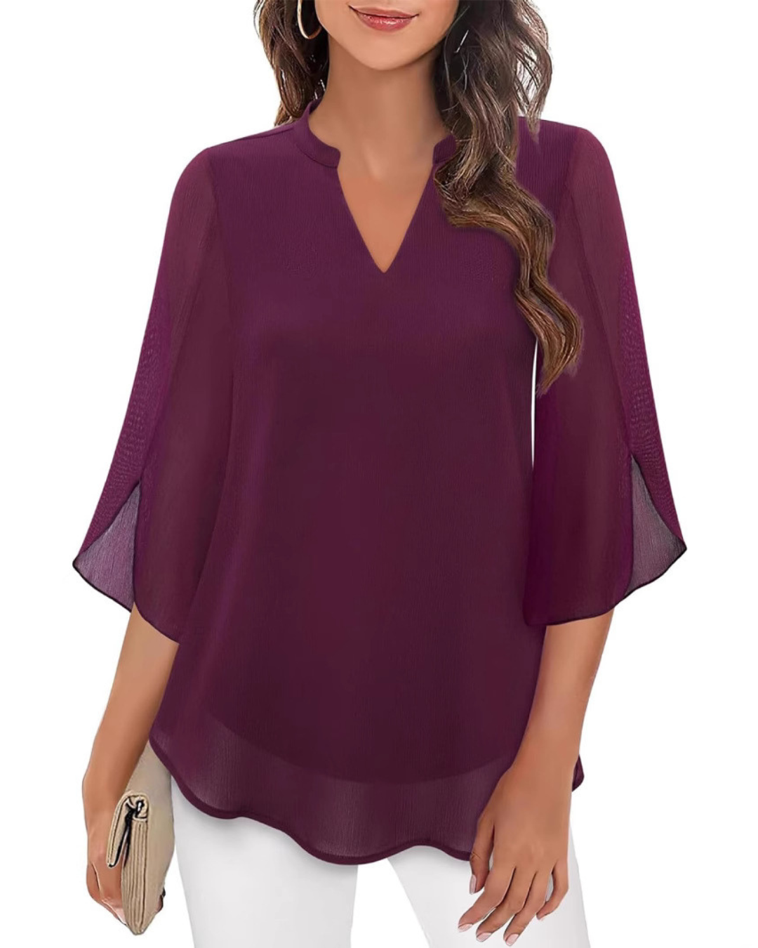 Ozyra - Blouse Fluide en Chiffon à Col V Élégant