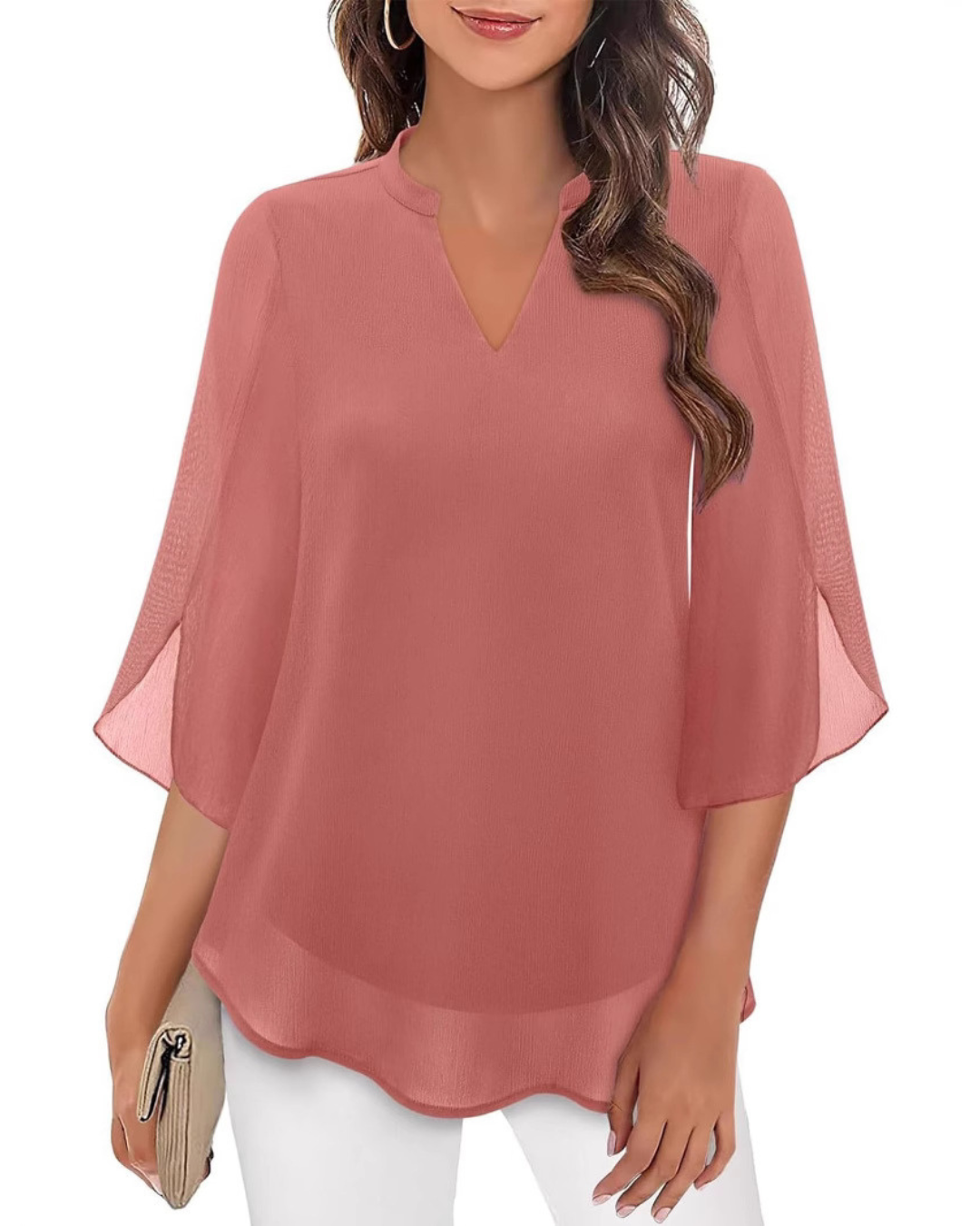 Ozyra - Blouse Fluide en Chiffon à Col V Élégant