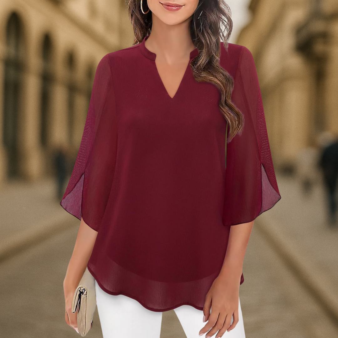 Ozyra - Blouse Fluide en Chiffon à Col V Élégant