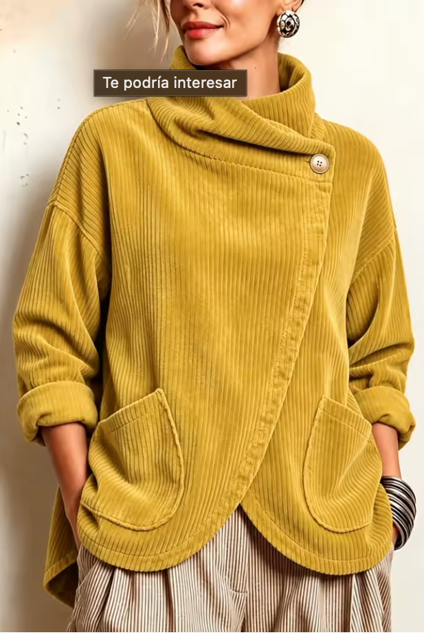 Ysée - Women's corduroy high-neck sweater with asymmetrical closure