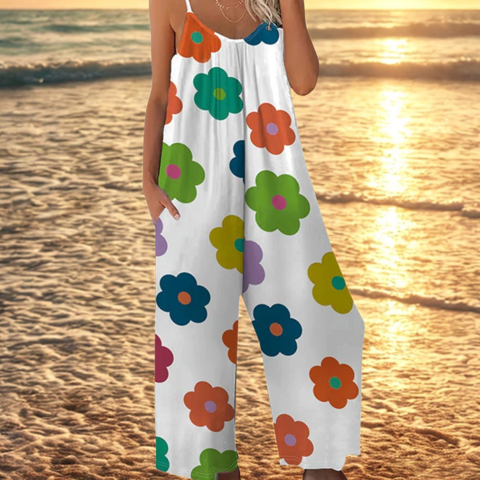 Dovellae - Combinaison Femme Bretelles Fines Imprimé Floral Jambes Larges Été