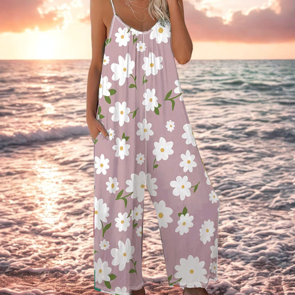 Dovellae - Combinaison Femme Bretelles Fines Imprimé Floral Jambes Larges Été