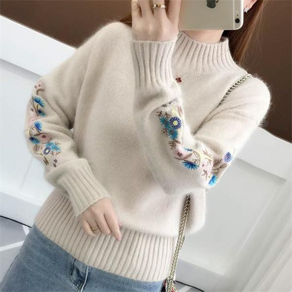 Andrée - Pull Brodé de Fleurs Épais