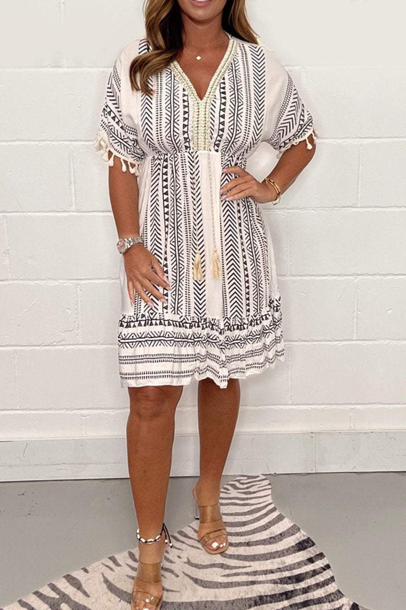 Gail - Robe Bohème Vintage à Imprimé Ethnique