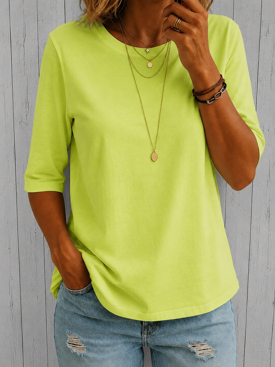 Bérangère - T-shirt femme à col rond avec manches trois-quarts