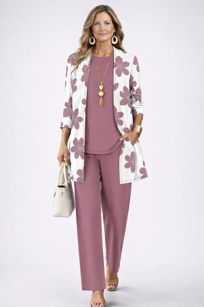 Maxine - Ensemble femme trois pièces avec cardigan imprimé élégant