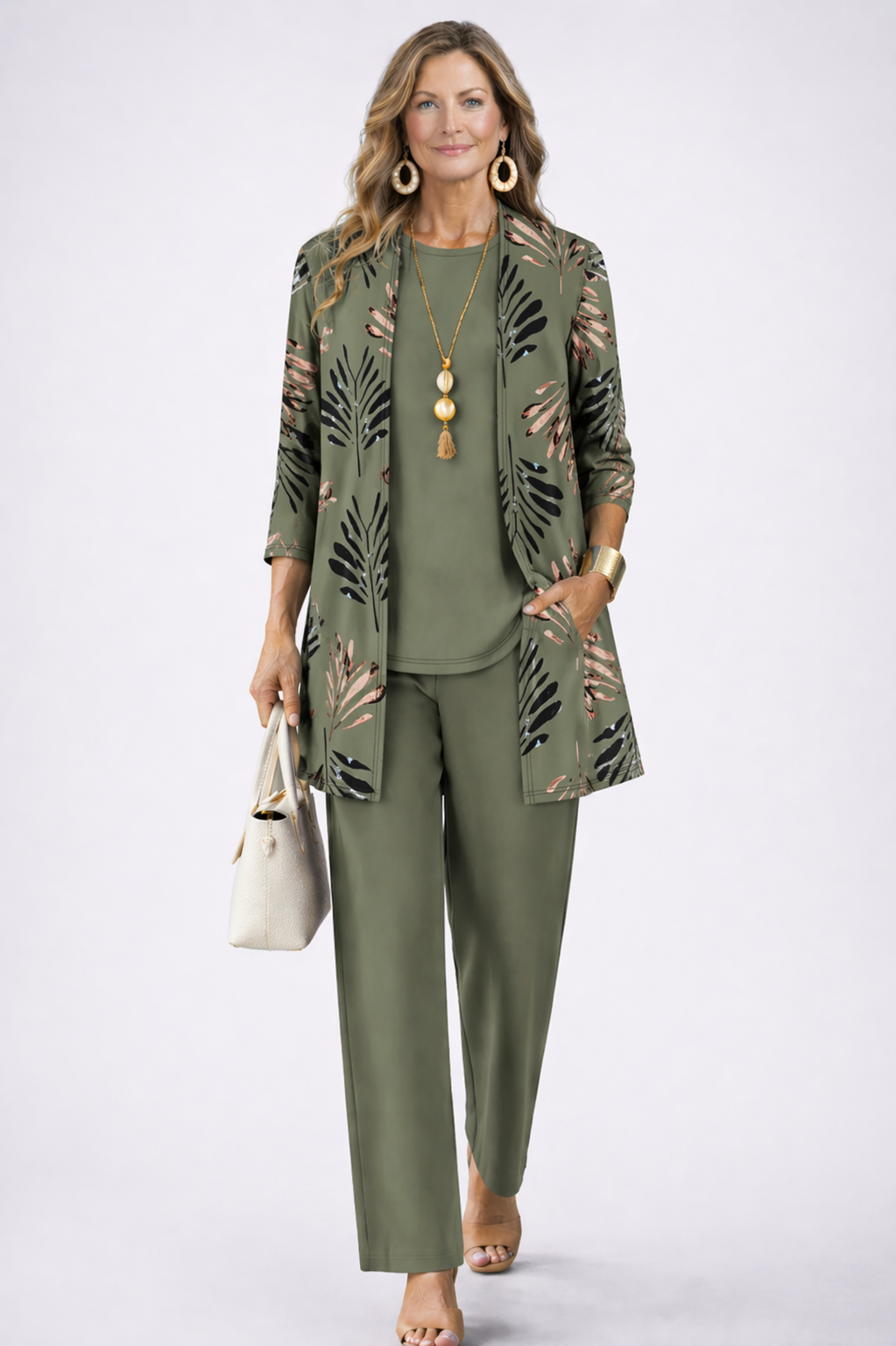Maxine - Ensemble femme trois pièces avec cardigan imprimé élégant