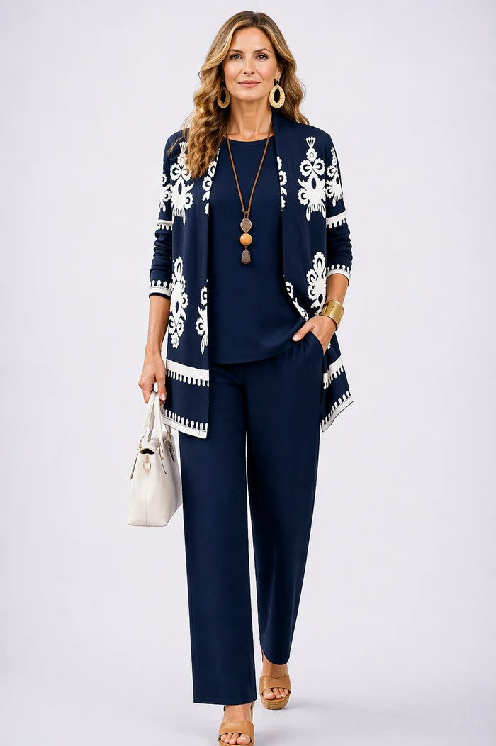Maxine - Ensemble femme trois pièces avec cardigan imprimé élégant