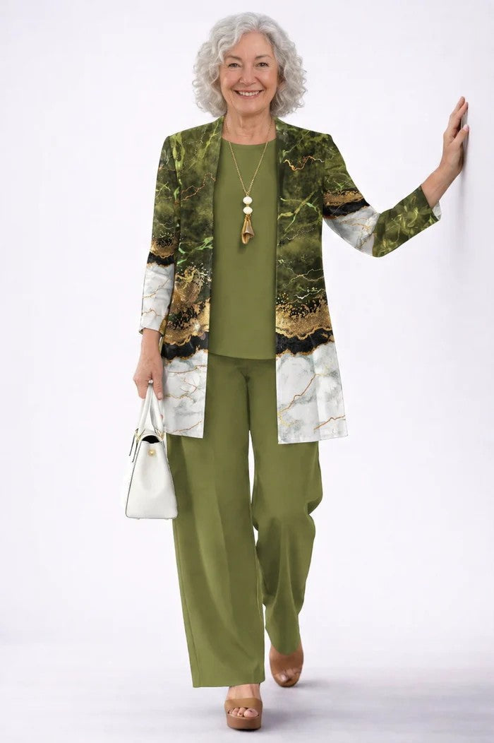 Maxine - Ensemble femme trois pièces avec cardigan imprimé élégant