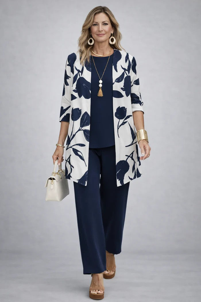 Maxine - Ensemble femme trois pièces avec cardigan imprimé élégant