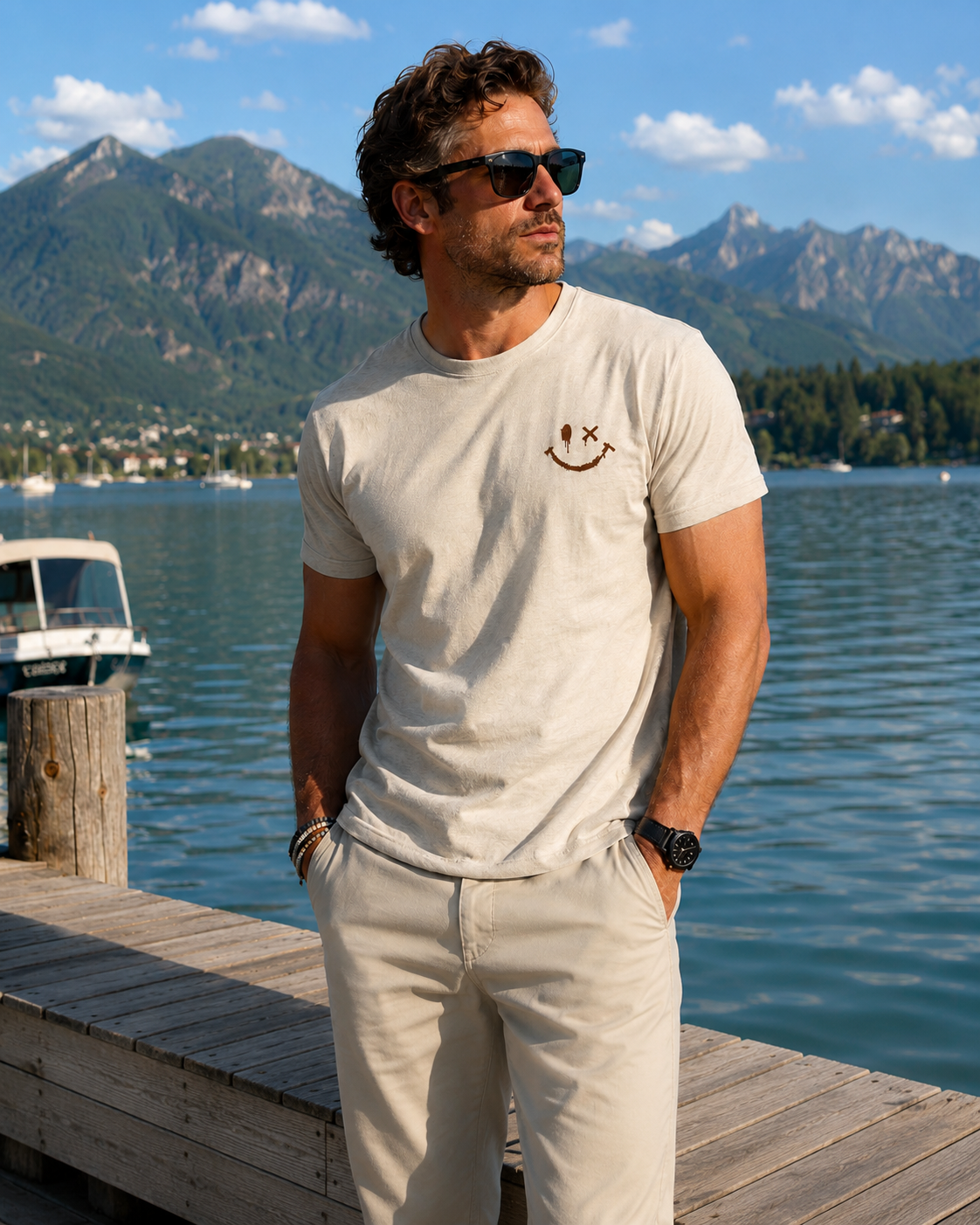 Corvin - T-shirt homme vert imprimé smiley estival