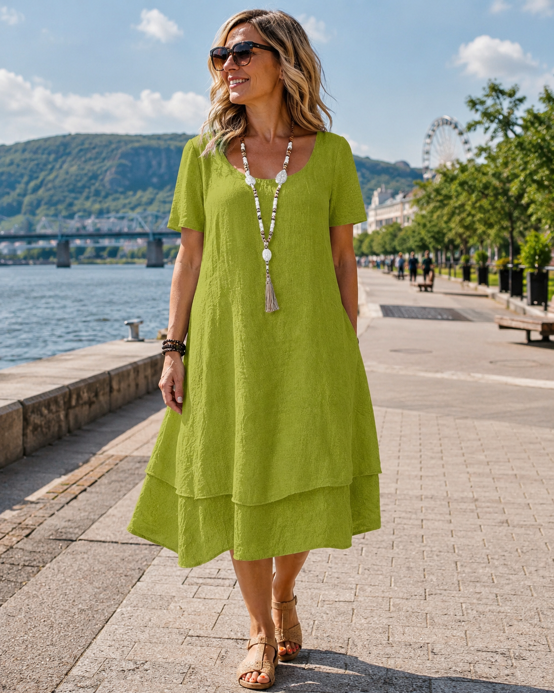 Briellea - Robe femme ample à col rond et manches courtes