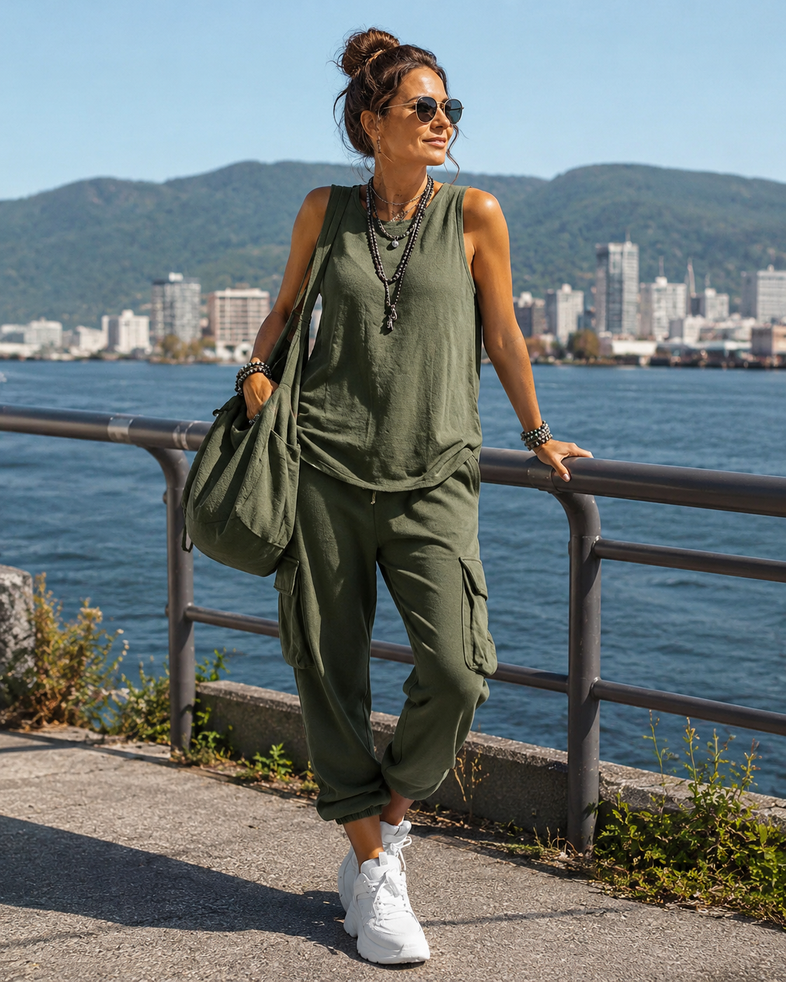 Fiorissa - Ensemble femme urban chic avec haut sans manches et pantalon cargo