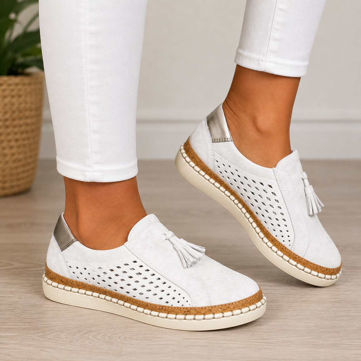 Briony - Mocassins femme ajourés avec semelle épaisse et pampilles
