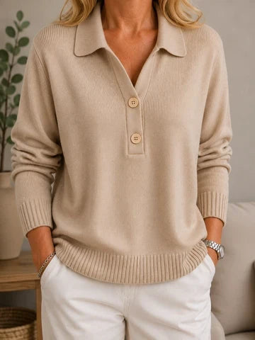 Dineke - Pull femme doux à col chemise avec boutons
