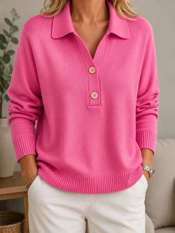 Dineke - Pull femme doux à col chemise avec boutons