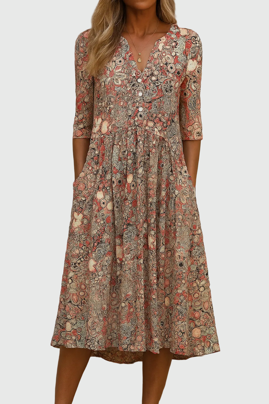 Hespera - Robe Midi Imprimée Col V Femme