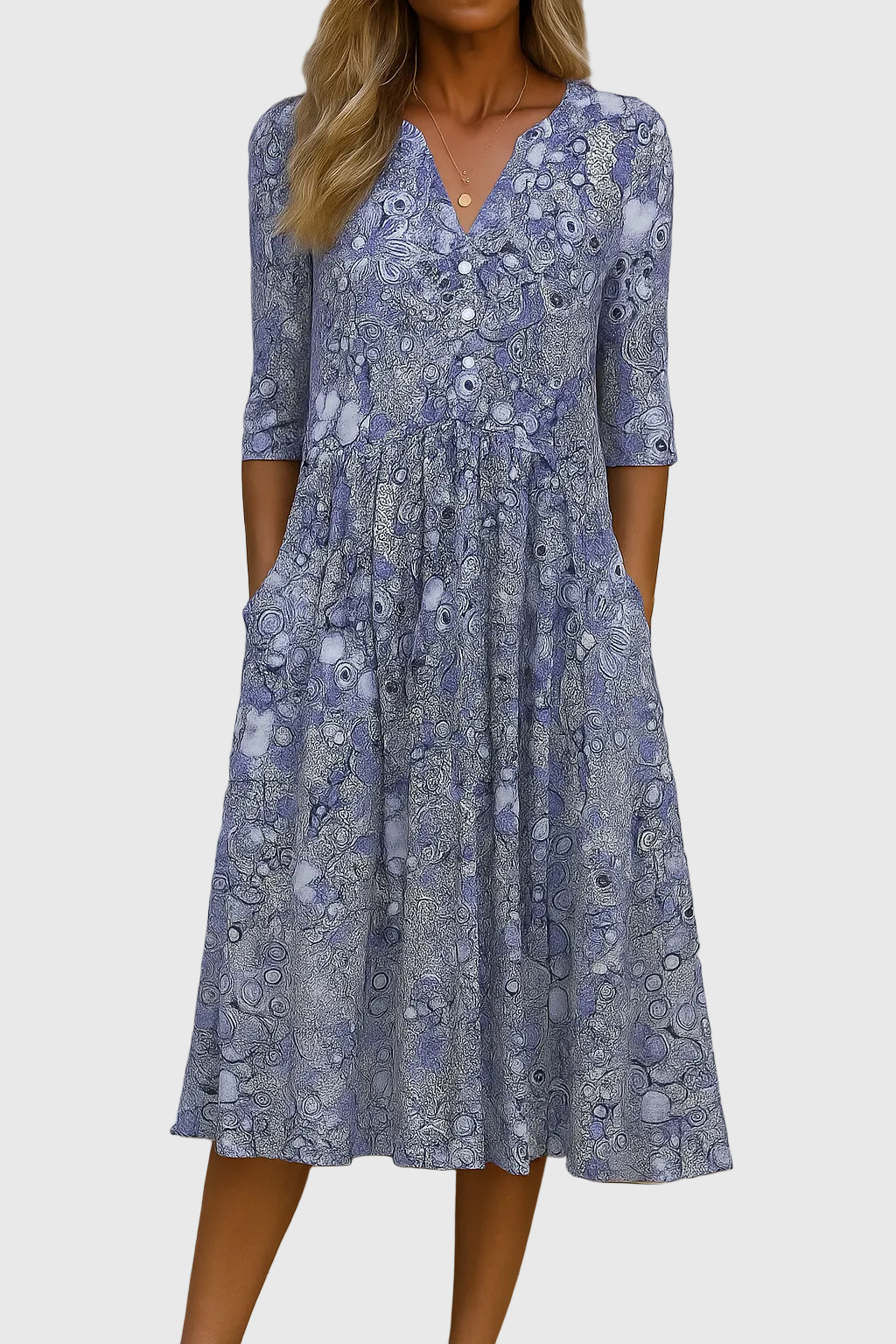 Hespera - Robe Midi Imprimée Col V Femme