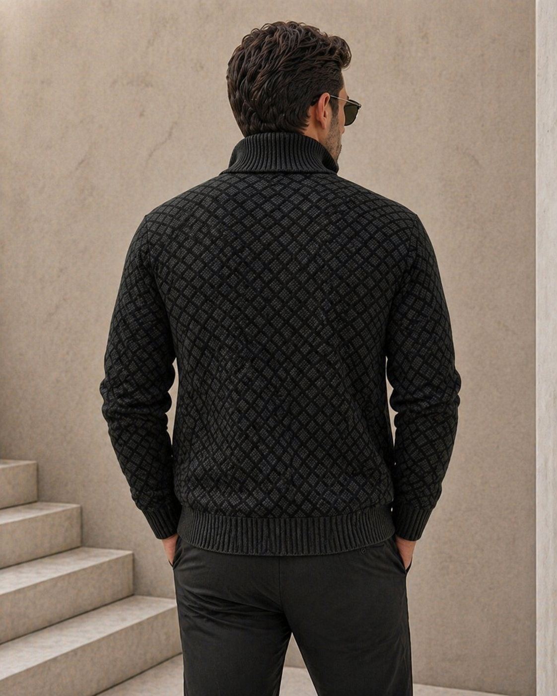 Fabian - Cardigan homme zippé col montant tricot jacquard coupe moderne