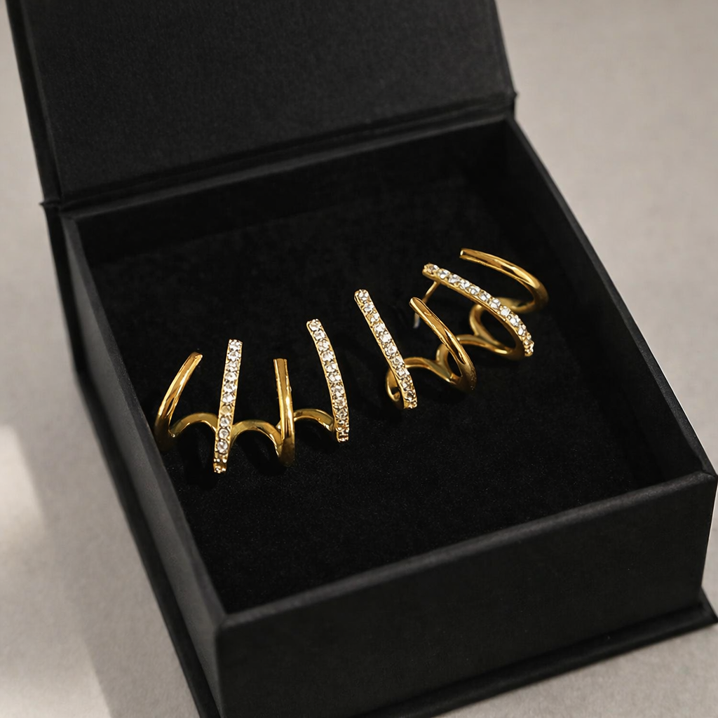 Evarune - Boucles d’Oreilles Femme Design Spirale Zirconiums Élégance Moderne